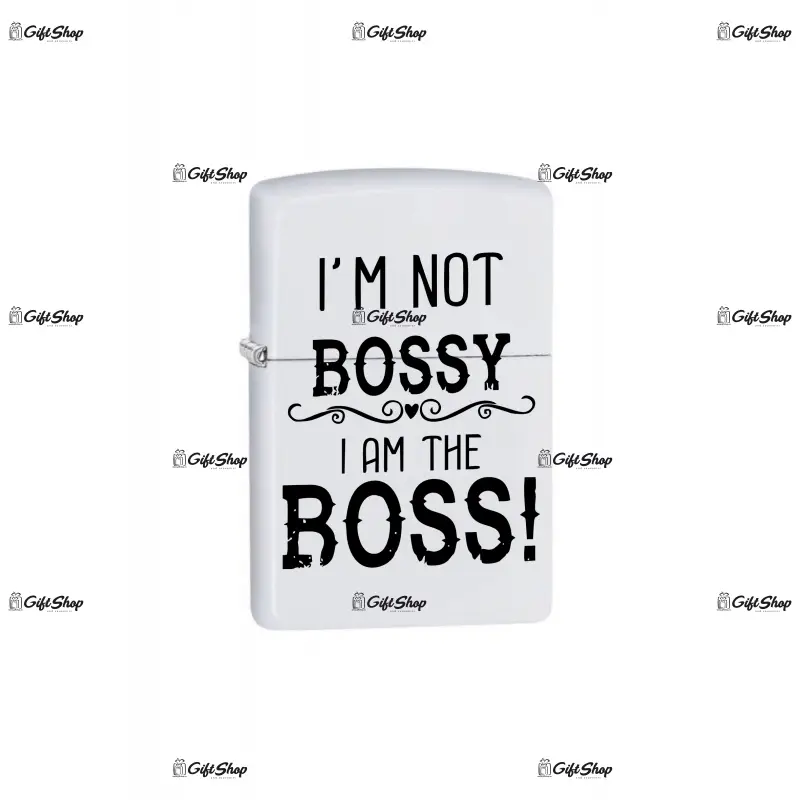 I`m not bossy, bricheta metalica gravata laser cu mesaj